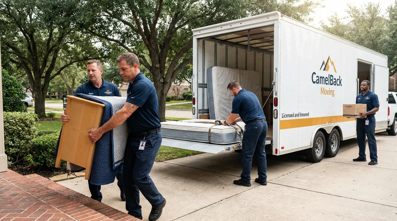 Crew loading residential truck for cross-state move from Franklin, NC