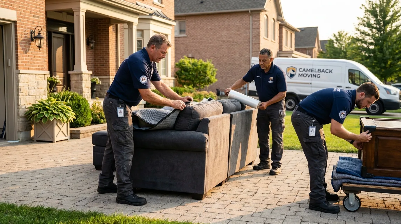 Large estate moving crew wrapping furniture in Franklin, NC